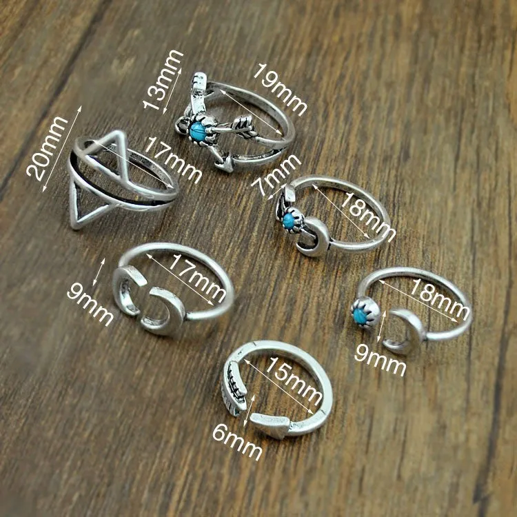 New Bohemia Vintage Punk Boho Rings For Women Beach Unique Carving Tibetan Silver Plated knuckle Joint Ring Set 6PCS/Set