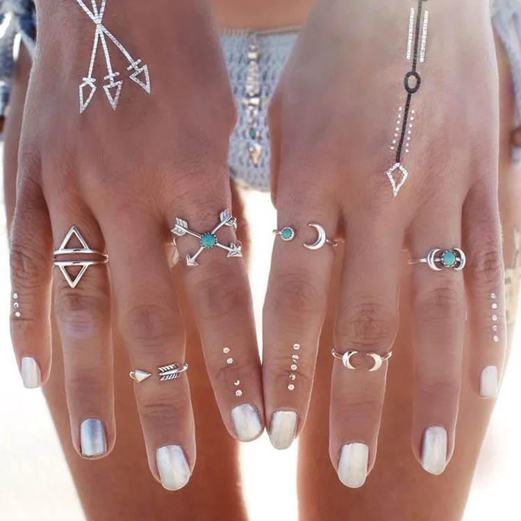 New Bohemia Vintage Punk Boho Rings For Women Beach Unique Carving Tibetan Silver Plated knuckle Joint Ring Set 6PCS/Set