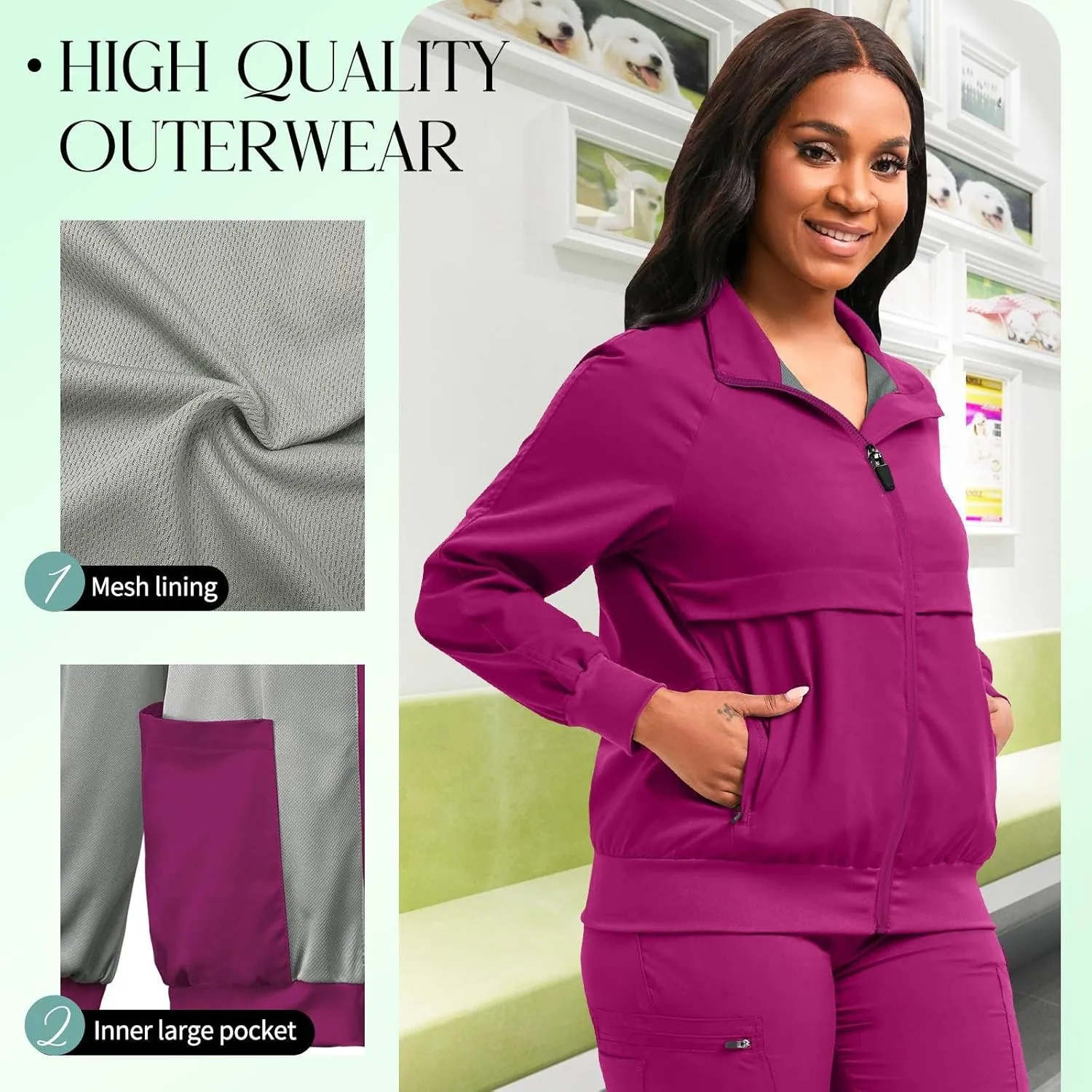 niaahinn Scrub Jackets Warm Up Medical Scrub Jackets for Women Zip Front