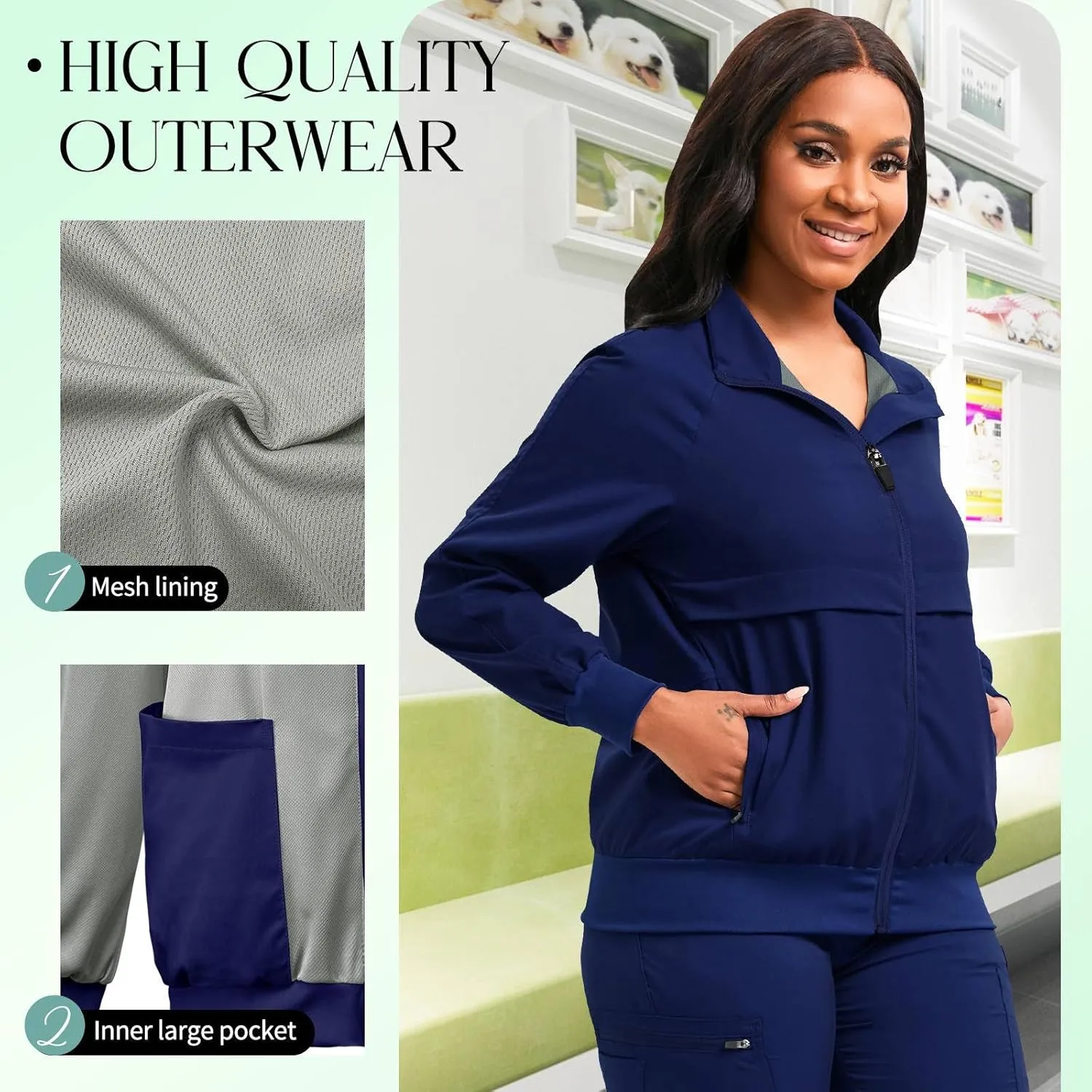 niaahinn Scrub Jackets Warm Up Medical Scrub Jackets for Women Zip Front