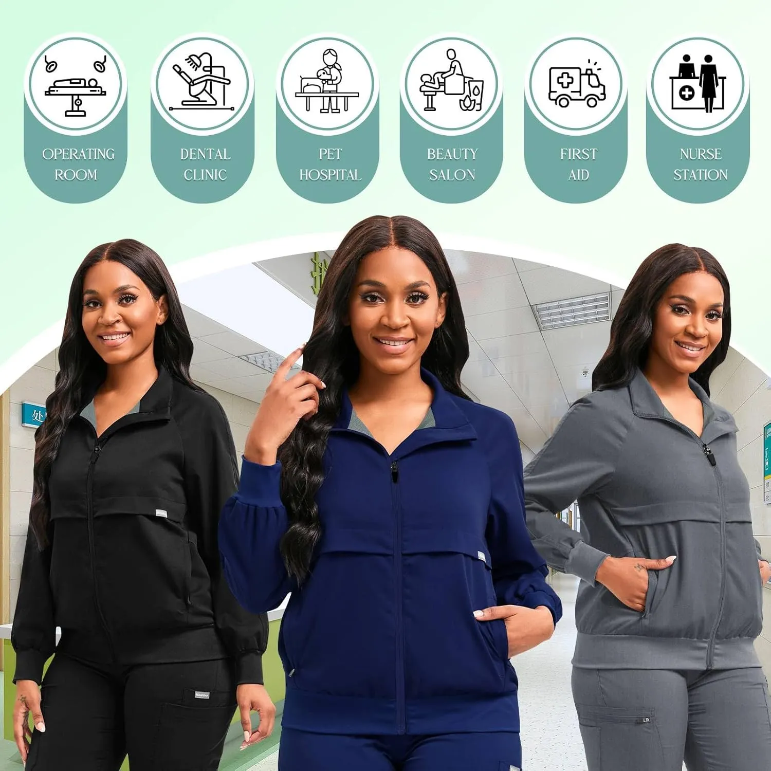 niaahinn Scrub Jackets Warm Up Medical Scrub Jackets for Women Zip Front