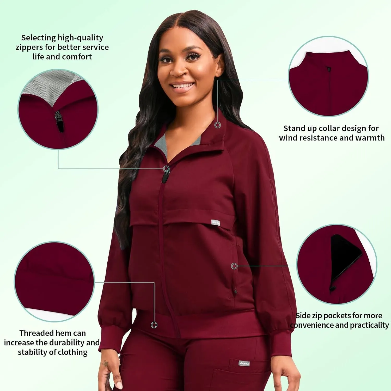 niaahinn Scrub Jackets Warm Up Medical Scrub Jackets for Women Zip Front