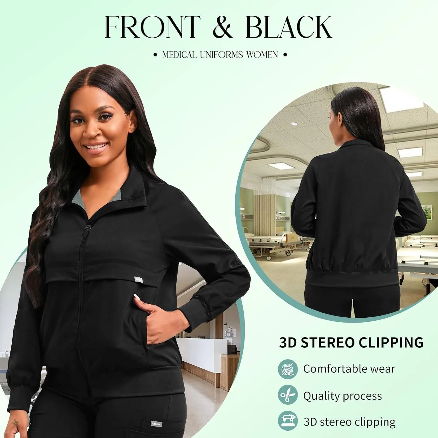 niaahinn Scrub Jackets Warm Up Medical Scrub Jackets for Women Zip Front