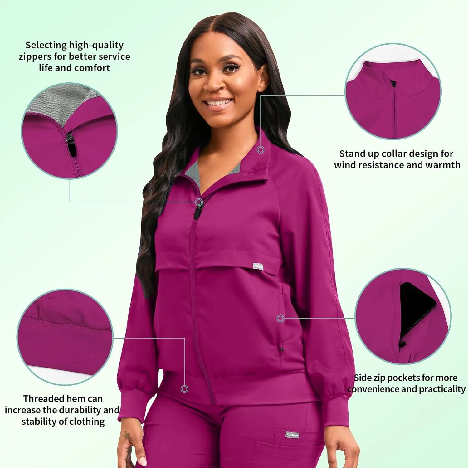 niaahinn Scrub Jackets Warm Up Medical Scrub Jackets for Women Zip Front