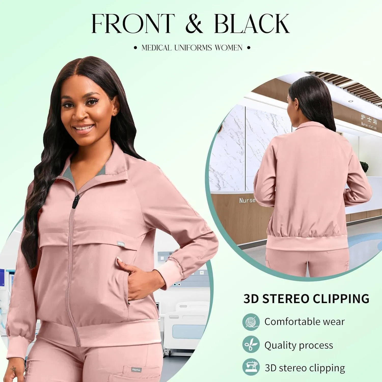 niaahinn Scrub Jackets Warm Up Medical Scrub Jackets for Women Zip Front