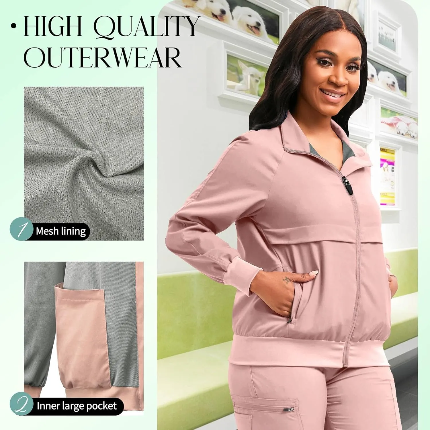 niaahinn Scrub Jackets Warm Up Medical Scrub Jackets for Women Zip Front