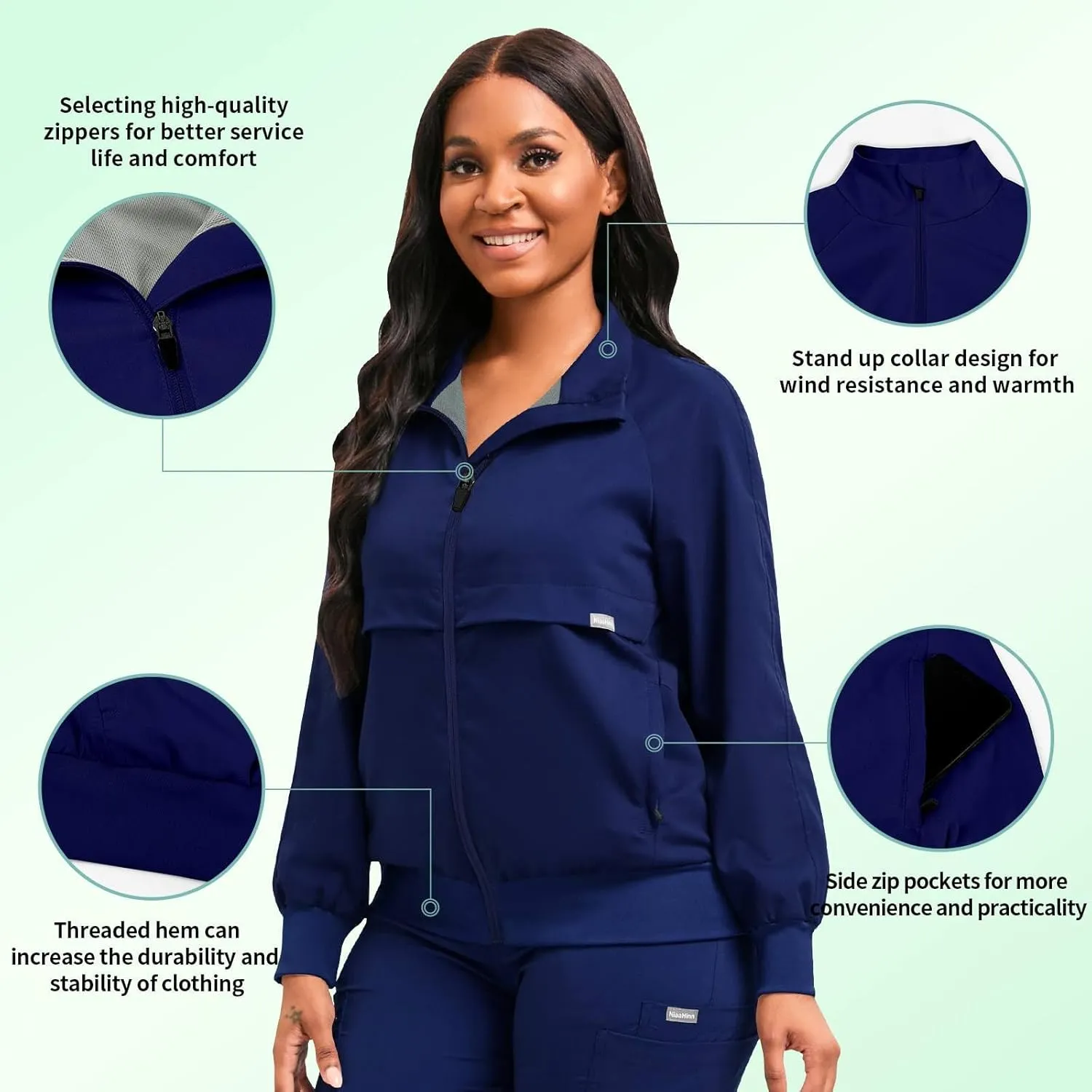 niaahinn Scrub Jackets Warm Up Medical Scrub Jackets for Women Zip Front