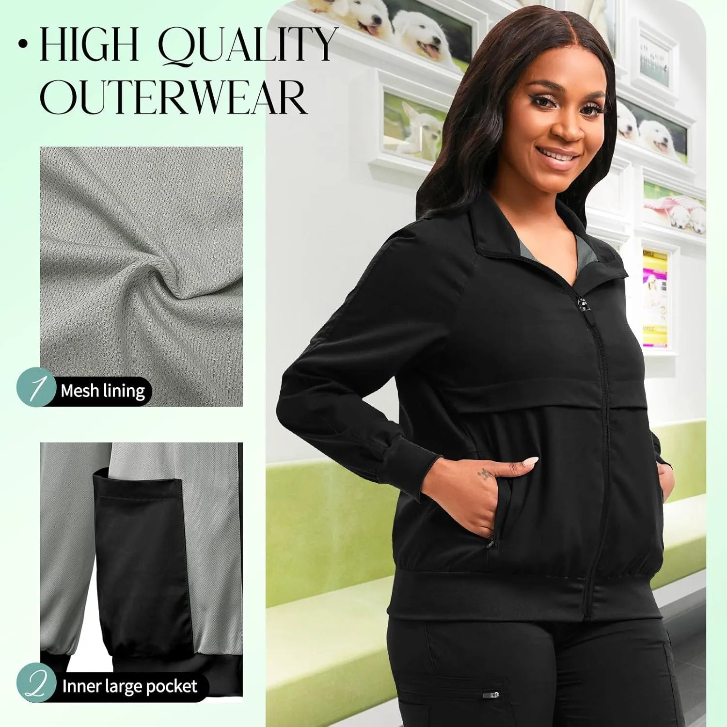 niaahinn Scrub Jackets Warm Up Medical Scrub Jackets for Women Zip Front