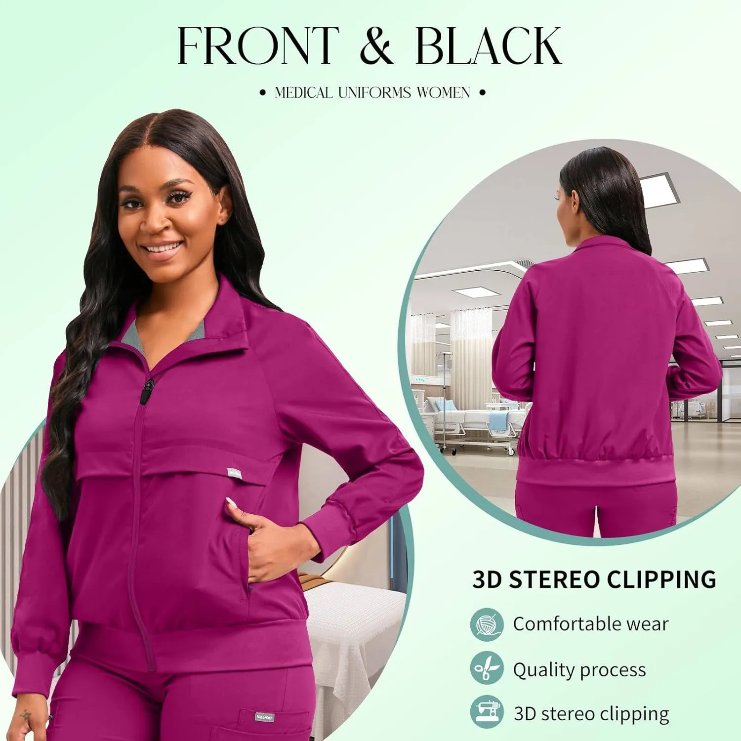 niaahinn Scrub Jackets Warm Up Medical Scrub Jackets for Women Zip Front
