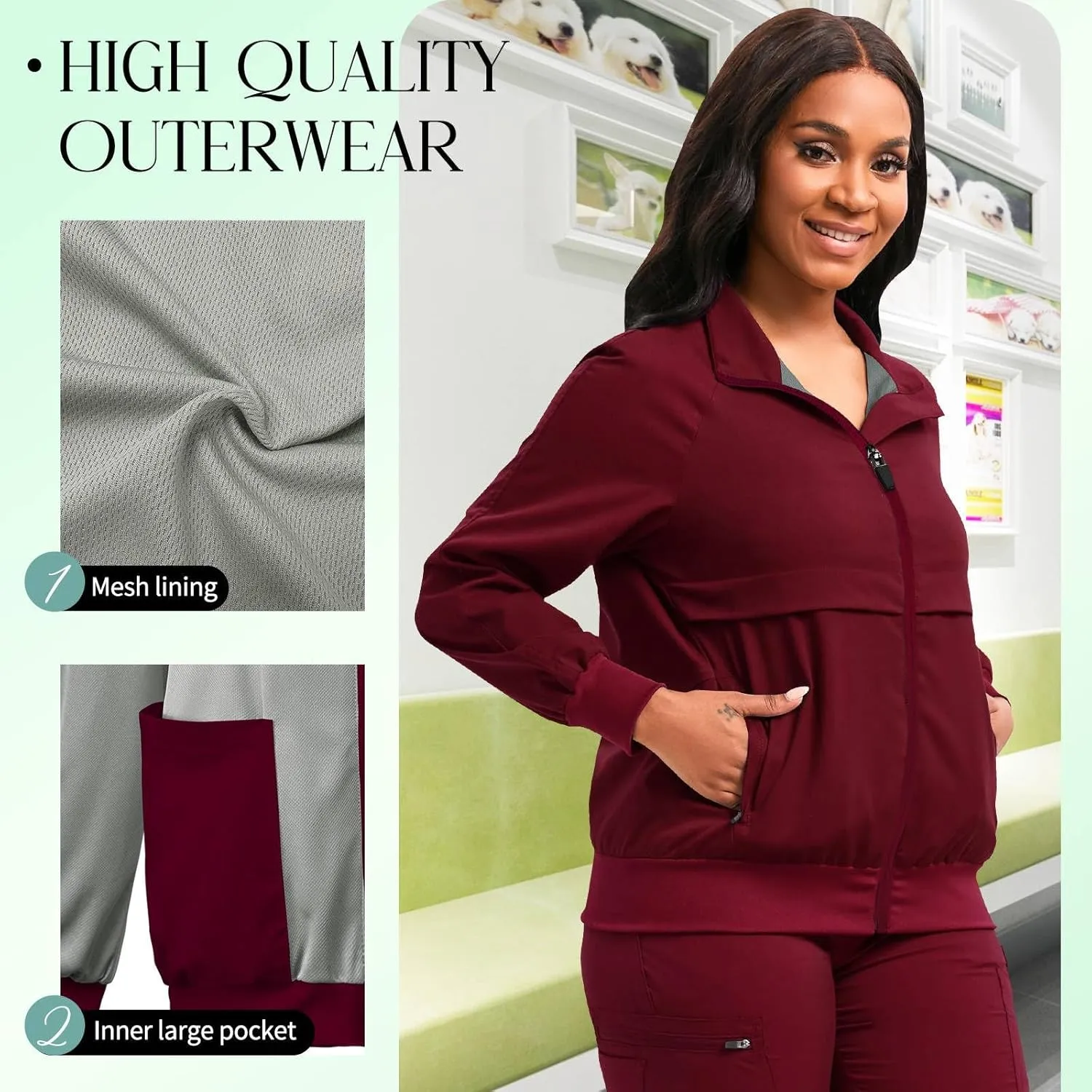 niaahinn Scrub Jackets Warm Up Medical Scrub Jackets for Women Zip Front