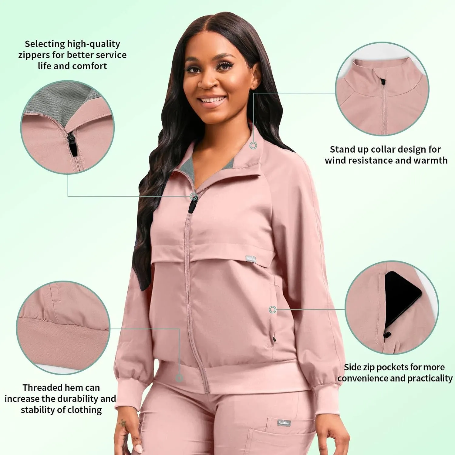 niaahinn Scrub Jackets Warm Up Medical Scrub Jackets for Women Zip Front