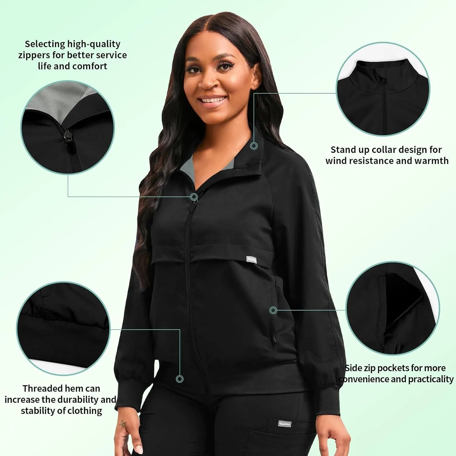 niaahinn Scrub Jackets Warm Up Medical Scrub Jackets for Women Zip Front