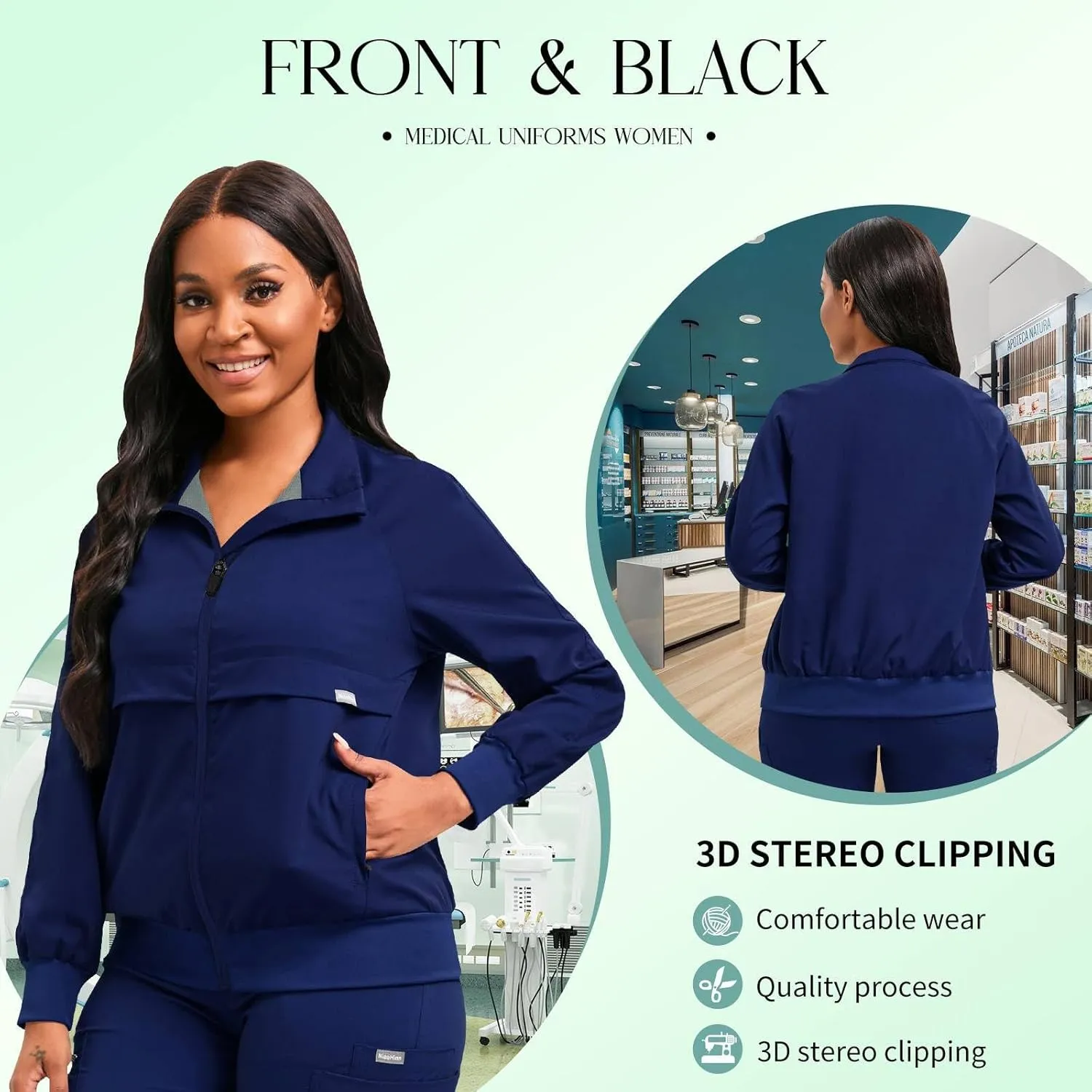 niaahinn Scrub Jackets Warm Up Medical Scrub Jackets for Women Zip Front