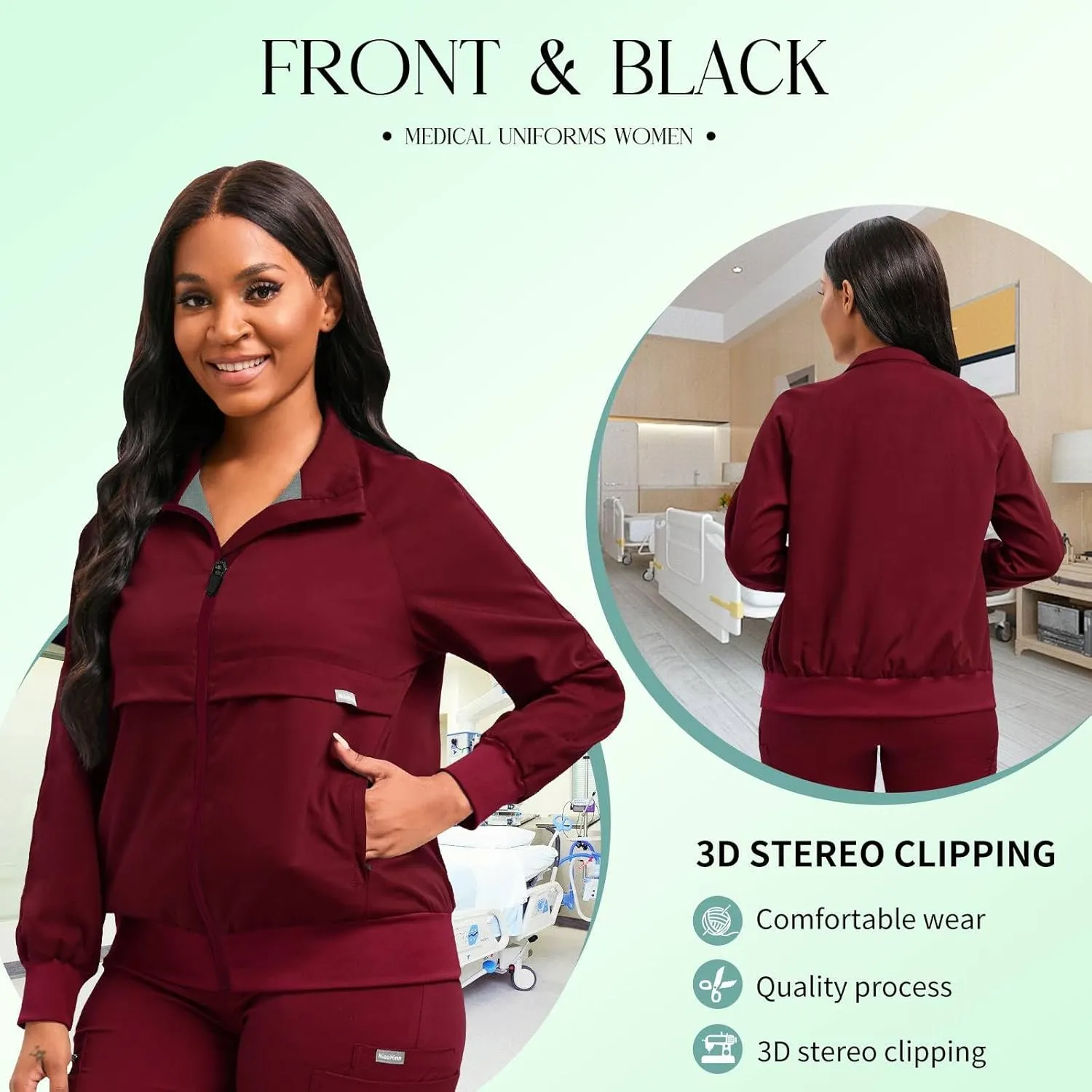 niaahinn Scrub Jackets Warm Up Medical Scrub Jackets for Women Zip Front