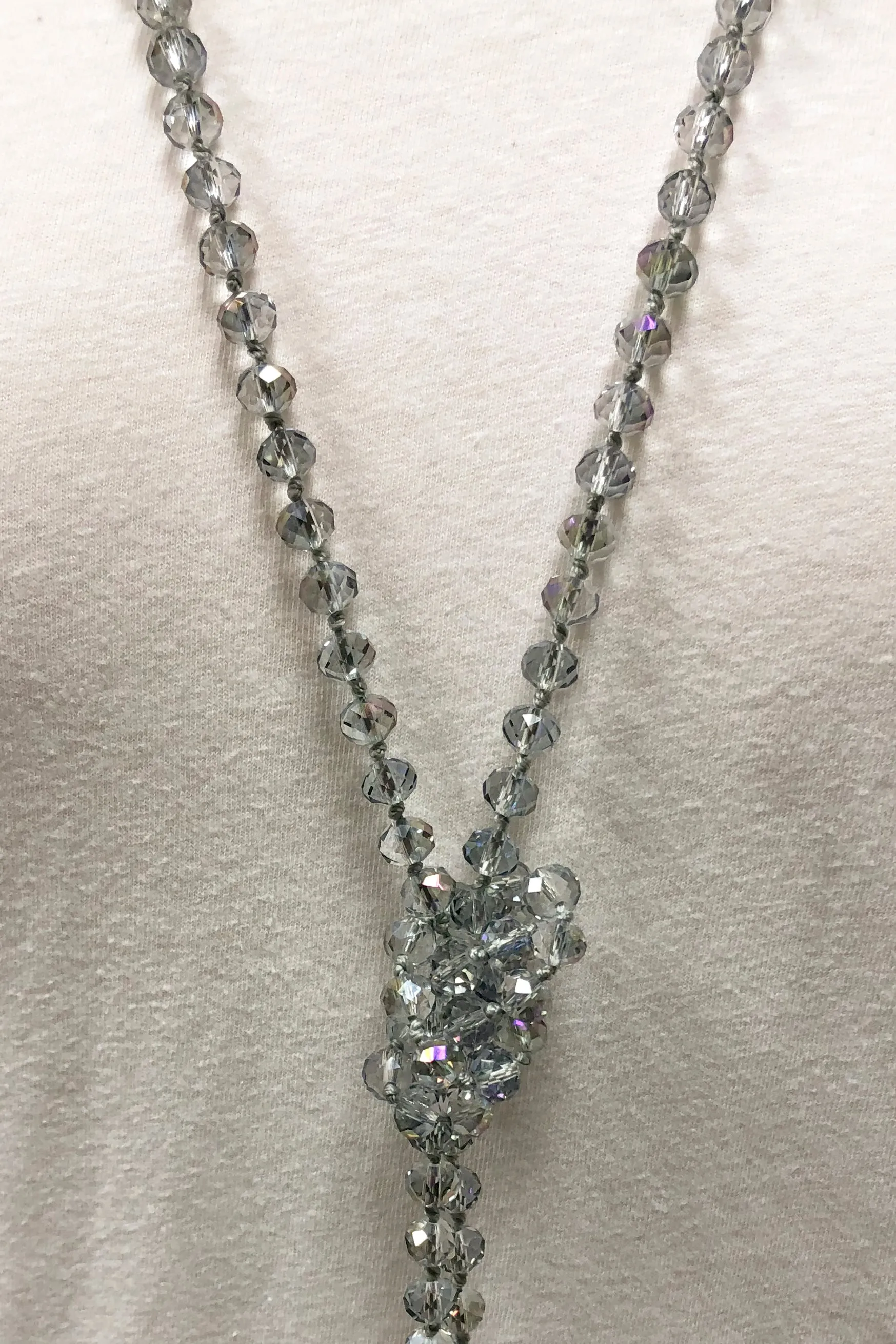 NK-2244 IRI LIGHT GREY 60 hand knotted glass bead necklace
