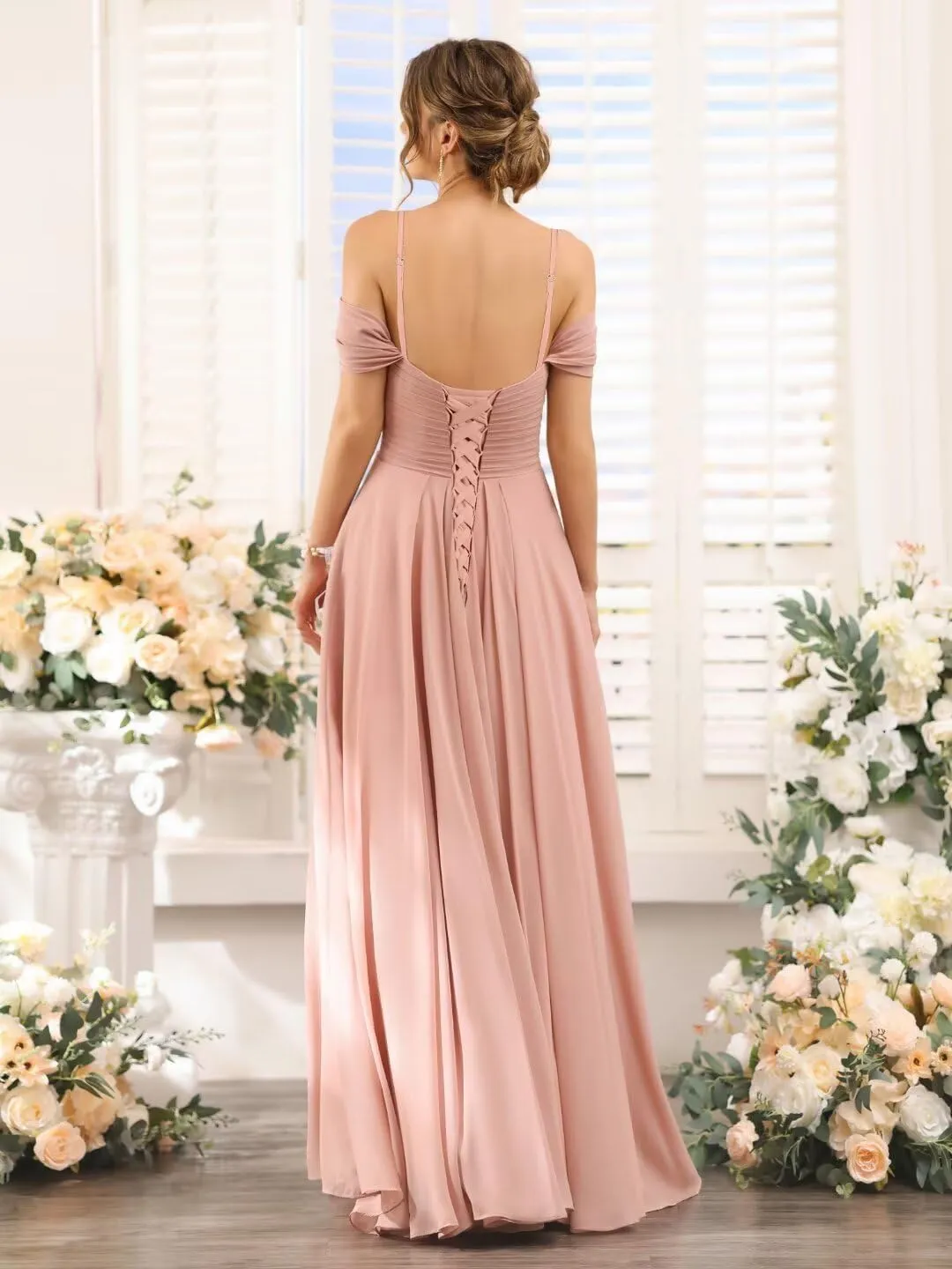 Off Shoulder Bridesmaid Dresses Long Slit 2025 Sweetheart Chiffon A Line Formal Party Dress with Pockets XOD010