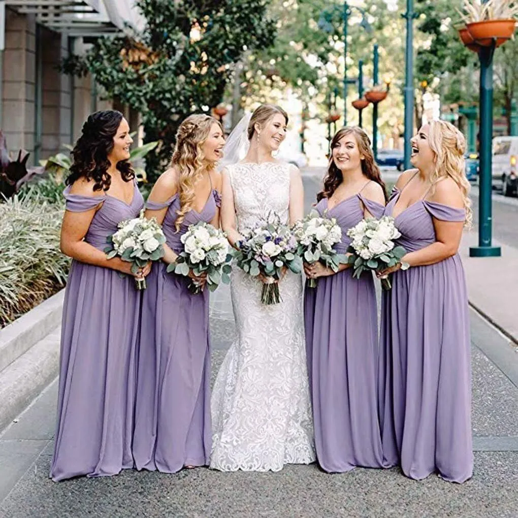 Off Shoulder Bridesmaid Dresses Long Slit 2025 Sweetheart Chiffon A Line Formal Party Dress with Pockets XOD010