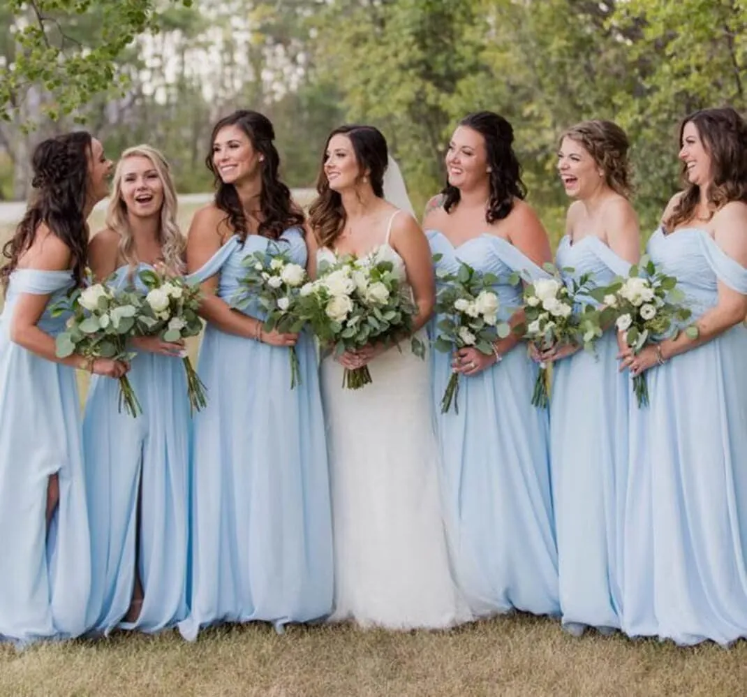 Off Shoulder Bridesmaid Dresses Long Slit 2025 Sweetheart Chiffon A Line Formal Party Dress with Pockets XOD010