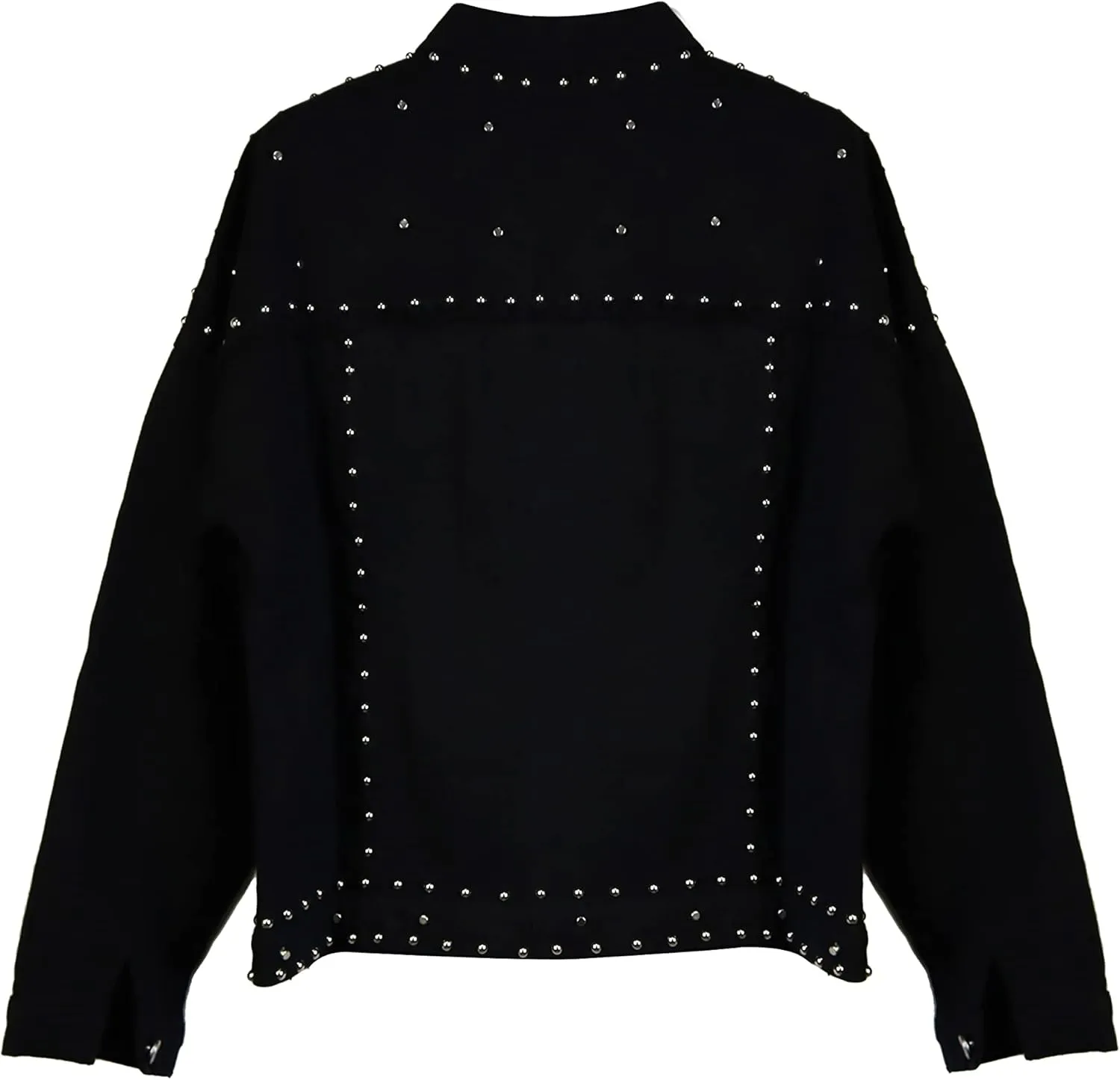 Omoone Women's Long Sleeve Rivet Studded Denim Jacket Casual Pearl Short Jean Coat Concert Nashville Outfits