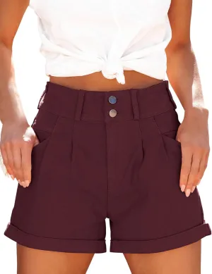 Orchidays Womens High Waisted Chino Bermuda Folded Hem Shorts