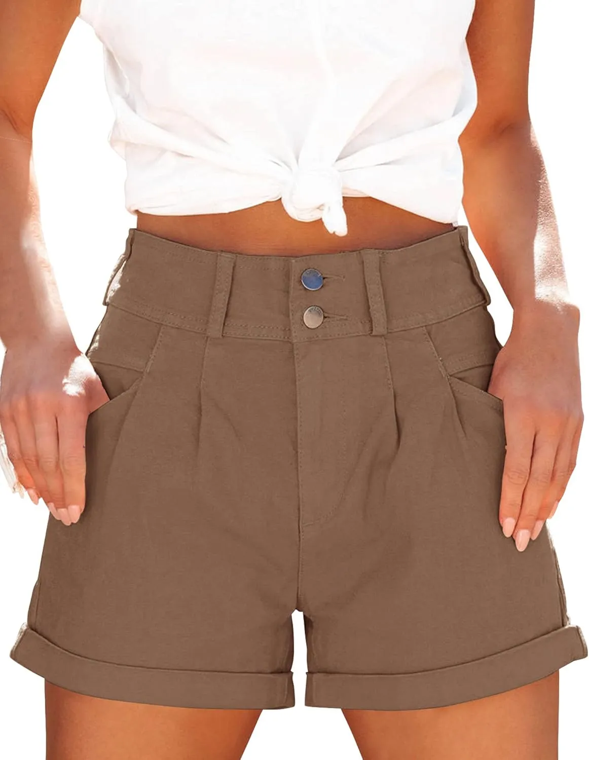 Orchidays Womens High Waisted Chino Bermuda Folded Hem Shorts