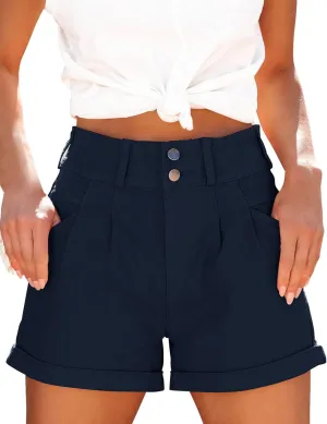 Orchidays Womens High Waisted Chino Bermuda Folded Hem Shorts