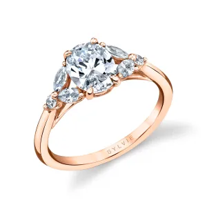 Oval Cut Unique Three Stone Engagement Ring - Alina 14k Gold Rose