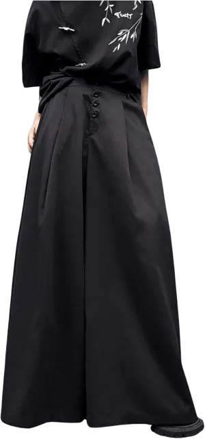 OYOANGLE Men's Baggy Wide Leg Pants Button Front Pleated Long Trousers Zipper Fly Palazzo Pants Streetwear