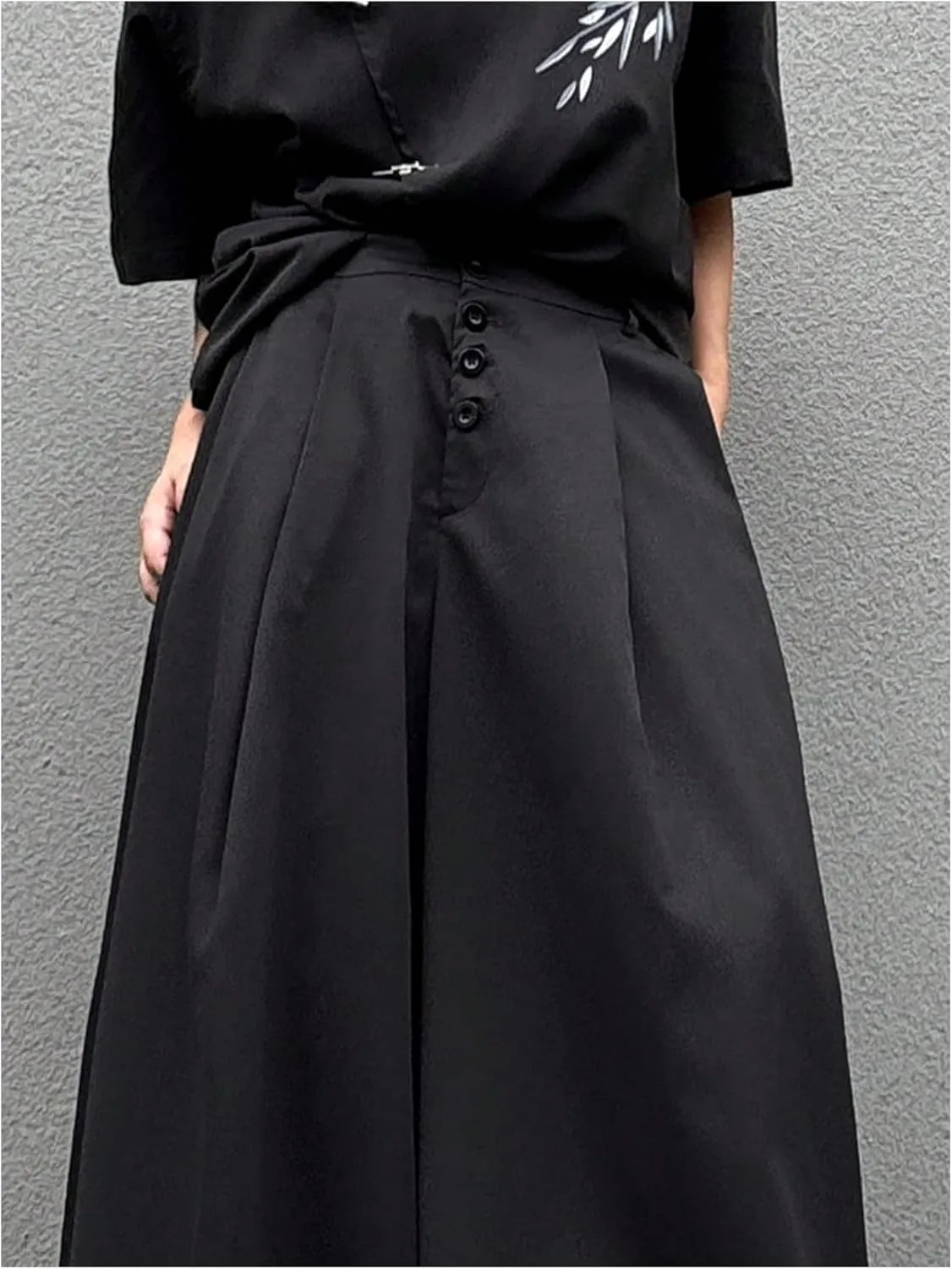 OYOANGLE Men's Baggy Wide Leg Pants Button Front Pleated Long Trousers Zipper Fly Palazzo Pants Streetwear