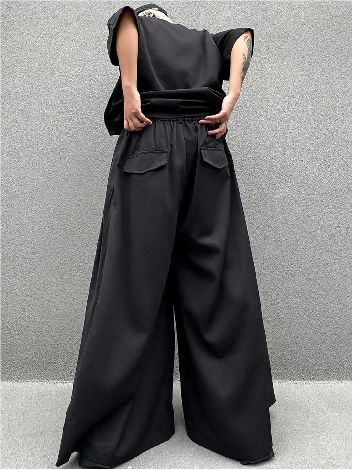 OYOANGLE Men's Baggy Wide Leg Pants Button Front Pleated Long Trousers Zipper Fly Palazzo Pants Streetwear