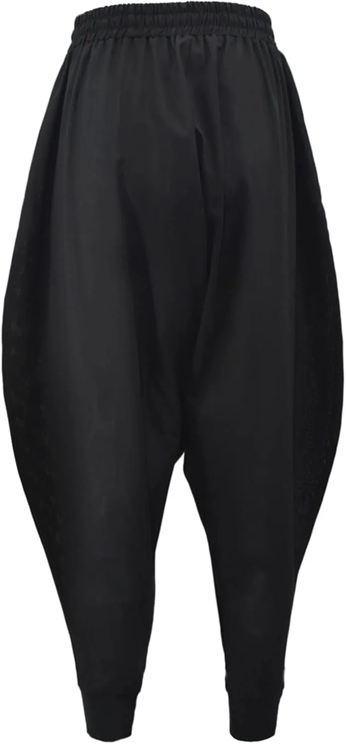 PACEIADTA Mens Casual Harem Pants Baggy Aladdin Hippie Elastic Waist Drop Crotch Trousers