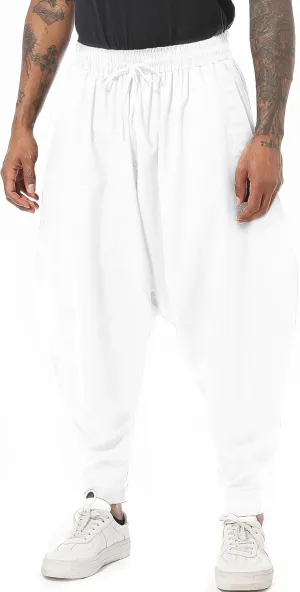 PACEIADTA Mens Casual Harem Pants Baggy Aladdin Hippie Elastic Waist Drop Crotch Trousers