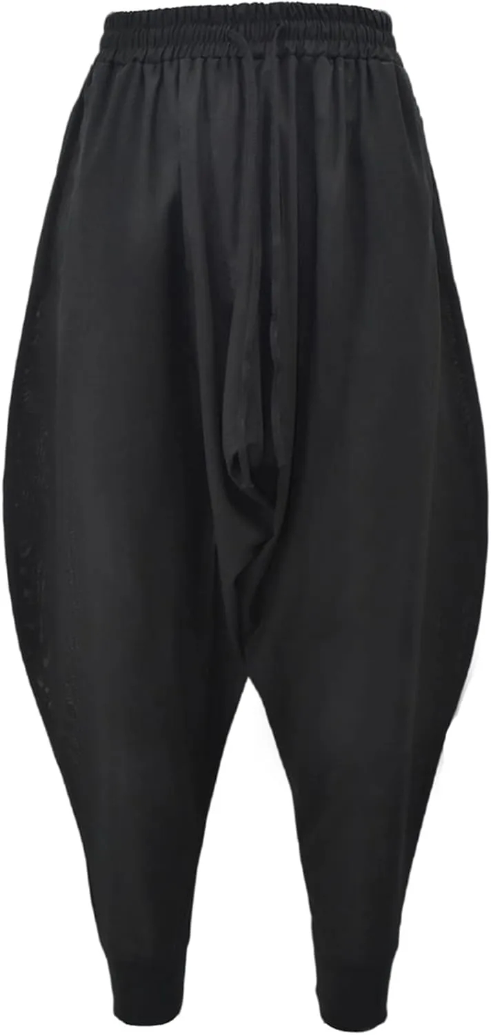 PACEIADTA Mens Casual Harem Pants Baggy Aladdin Hippie Elastic Waist Drop Crotch Trousers