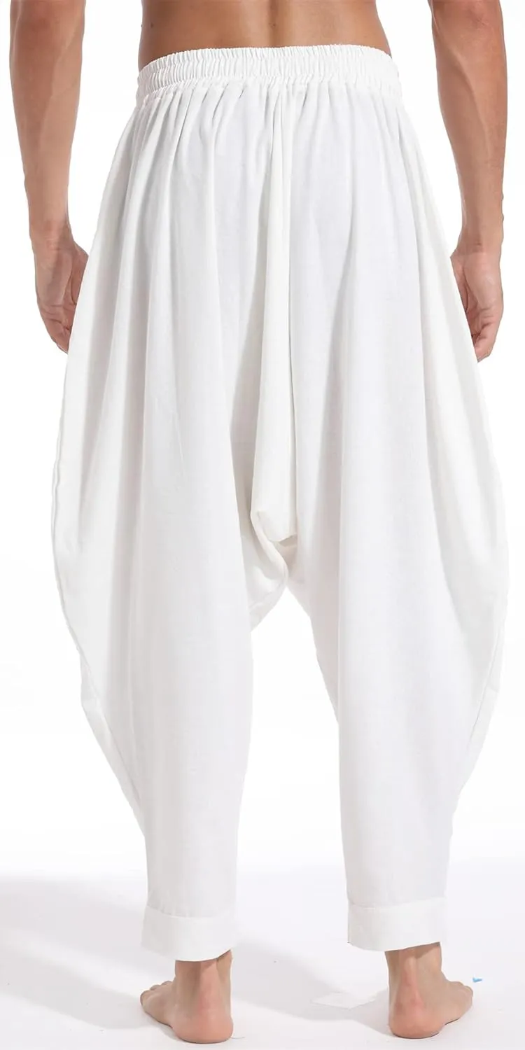 PACEIADTA Mens Casual Harem Pants Baggy Aladdin Hippie Elastic Waist Drop Crotch Trousers