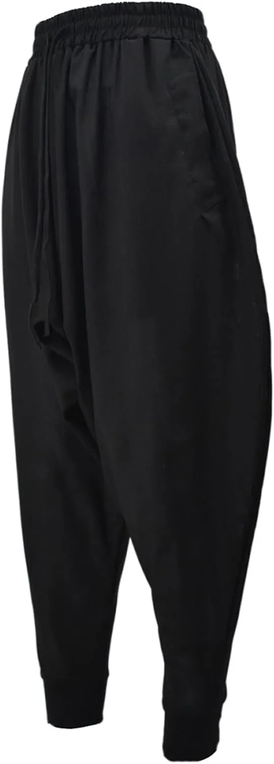 PACEIADTA Mens Casual Harem Pants Baggy Aladdin Hippie Elastic Waist Drop Crotch Trousers