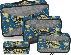 Packing Cubes for Travel 4 Set Skeleton Head Skull Gothic Blue Luggage Set Suitcase Organizer Bags Mesh Accessories Storage Pouch Toiletry Packing Cubes