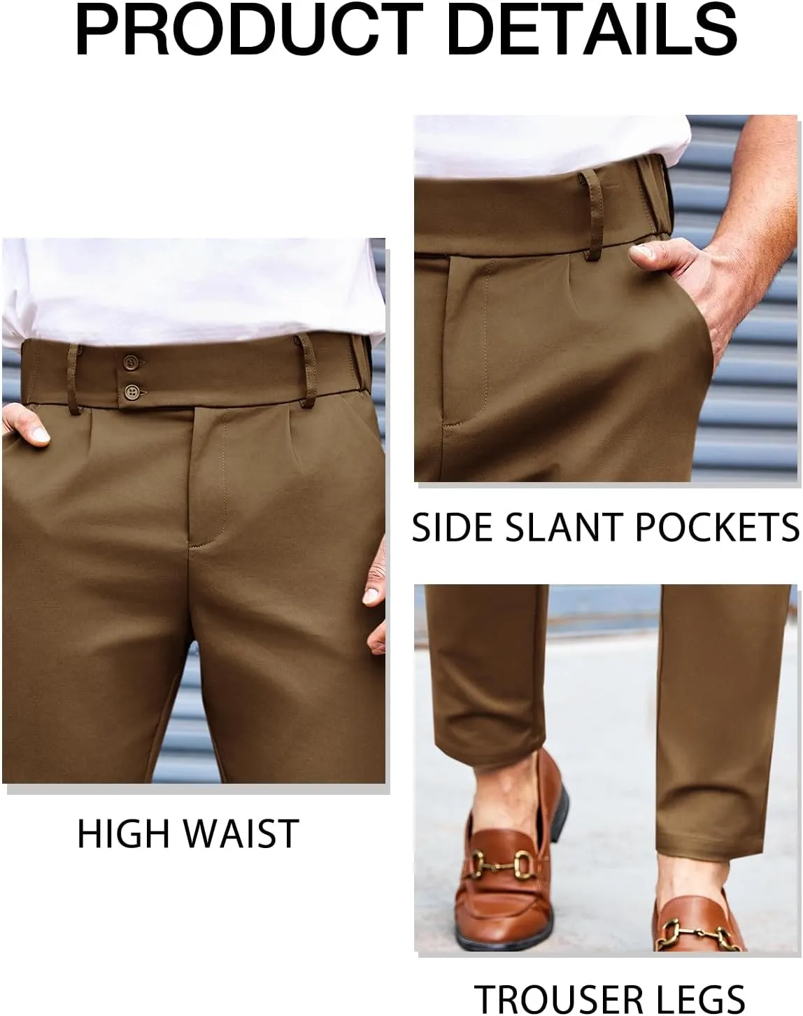 PASLTER Mens Chino Pants Slim Fit Flat Front Stretch Skinny Tapered Dress Pants Casual Trousers
