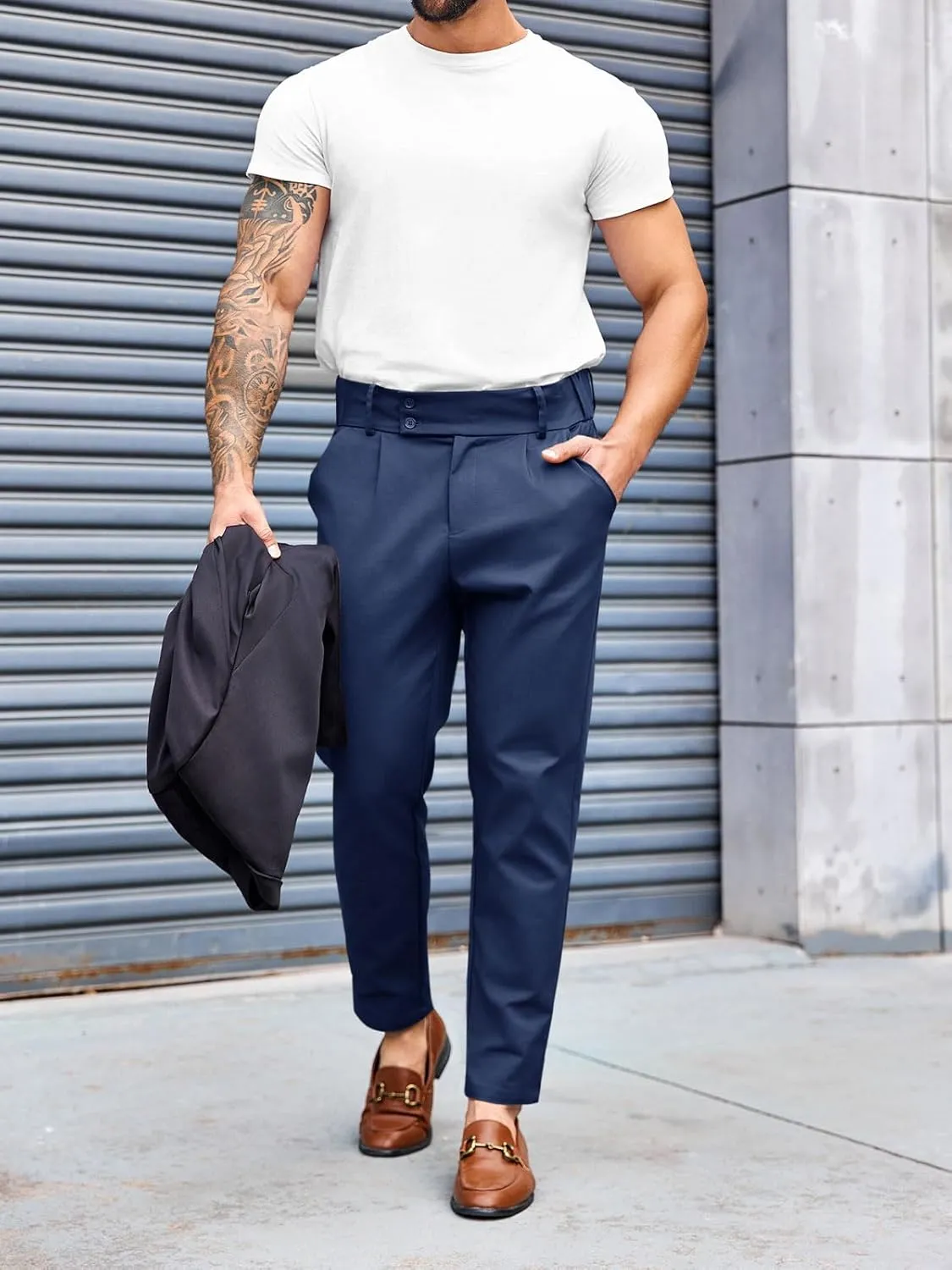 PASLTER Mens Chino Pants Slim Fit Flat Front Stretch Skinny Tapered Dress Pants Casual Trousers