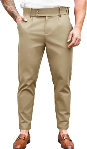 PASLTER Mens Chino Pants Slim Fit Flat Front Stretch Skinny Tapered Dress Pants Casual Trousers