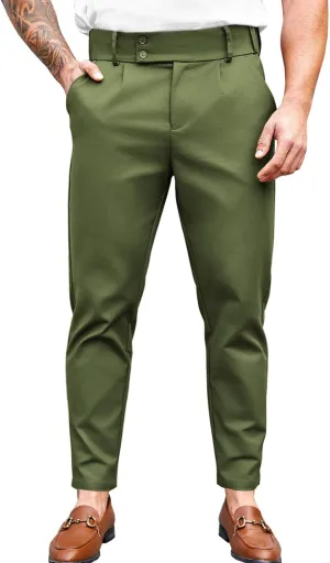 PASLTER Mens Chino Pants Slim Fit Flat Front Stretch Skinny Tapered Dress Pants Casual Trousers