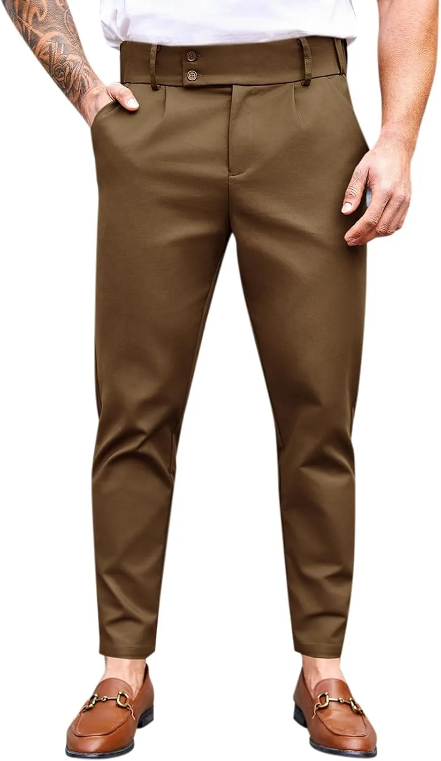 PASLTER Mens Chino Pants Slim Fit Flat Front Stretch Skinny Tapered Dress Pants Casual Trousers