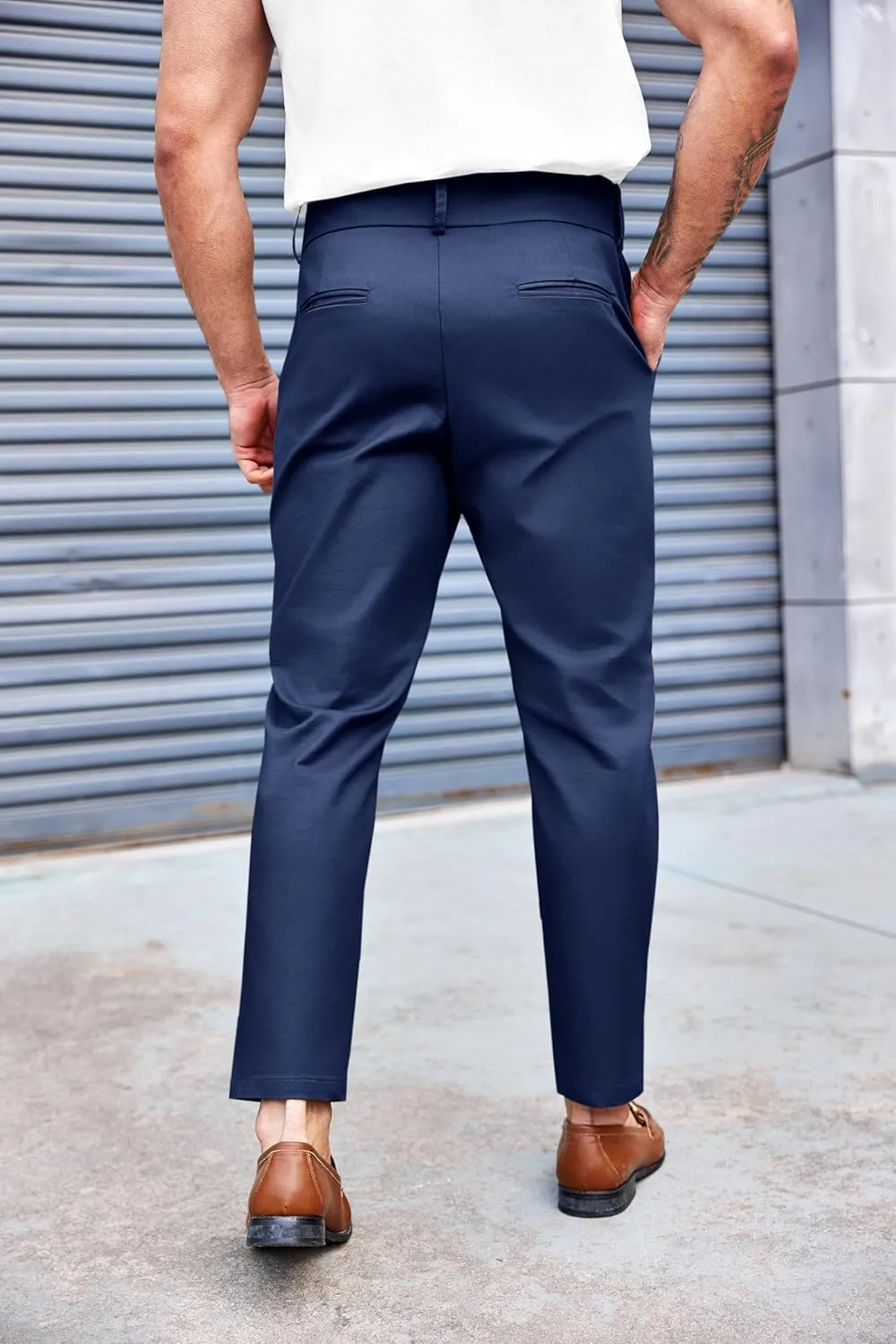 PASLTER Mens Chino Pants Slim Fit Flat Front Stretch Skinny Tapered Dress Pants Casual Trousers