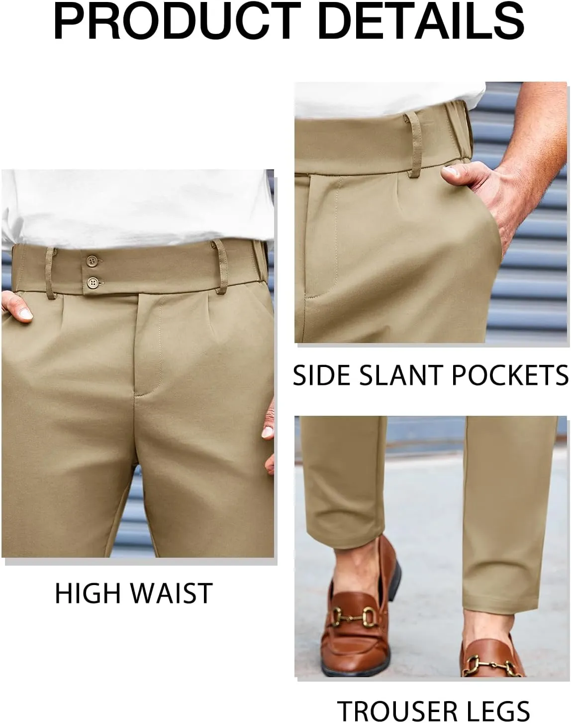 PASLTER Mens Chino Pants Slim Fit Flat Front Stretch Skinny Tapered Dress Pants Casual Trousers