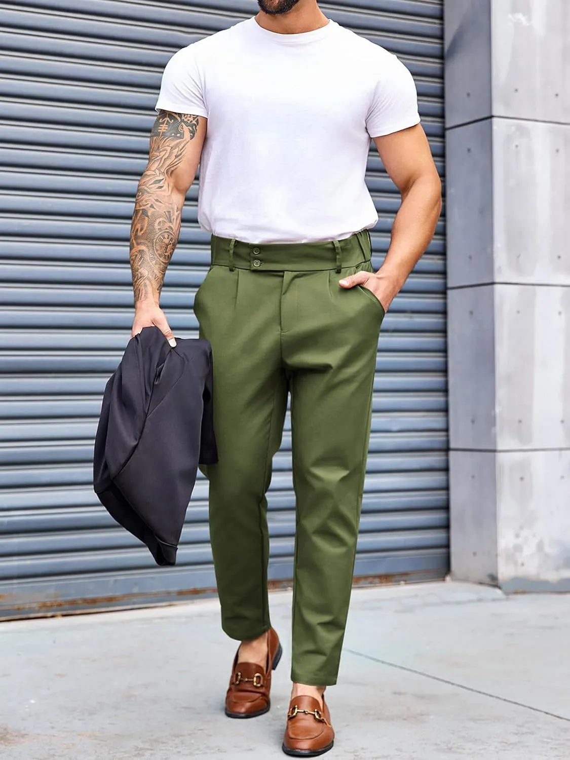 PASLTER Mens Chino Pants Slim Fit Flat Front Stretch Skinny Tapered Dress Pants Casual Trousers