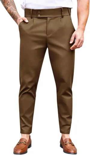PASLTER Mens Chino Pants Slim Fit Flat Front Stretch Skinny Tapered Dress Pants Casual Trousers