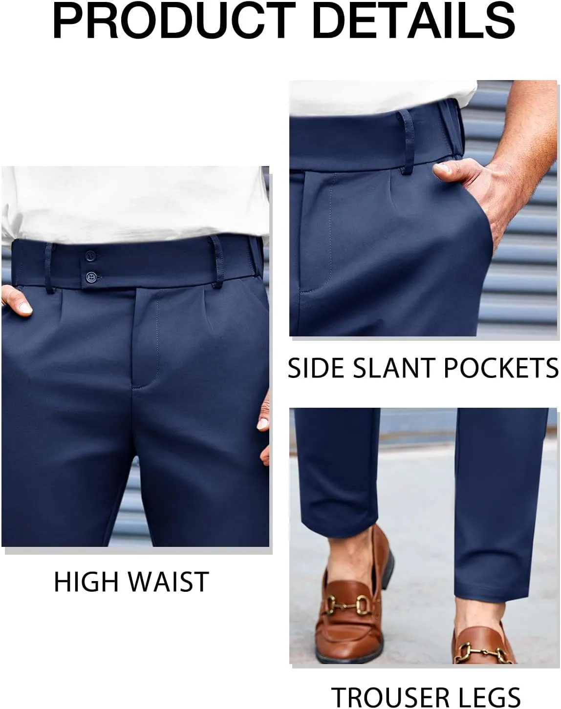 PASLTER Mens Chino Pants Slim Fit Flat Front Stretch Skinny Tapered Dress Pants Casual Trousers