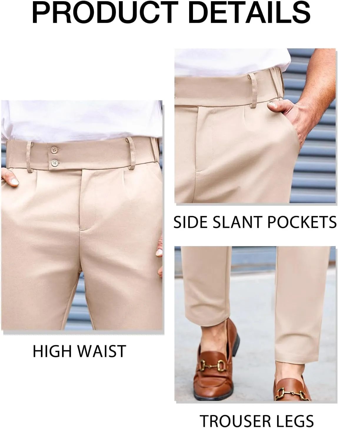 PASLTER Mens Chino Pants Slim Fit Flat Front Stretch Skinny Tapered Dress Pants Casual Trousers