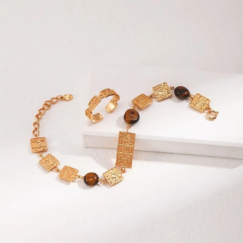 Pattern Tiger's Eye Bracelet 18k Gold Vermeil