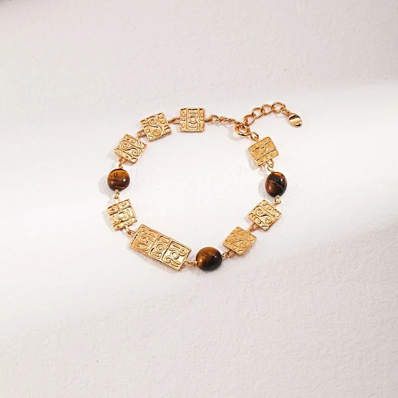 Pattern Tiger's Eye Bracelet 18k Gold Vermeil