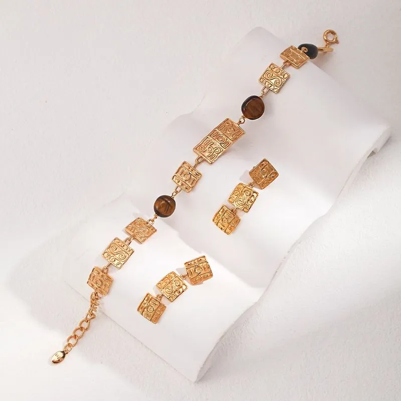 Pattern Tiger's Eye Bracelet 18k Gold Vermeil